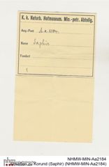 Etiketten zu Korund (Saphir) (NHMW-MIN-Aa2184)